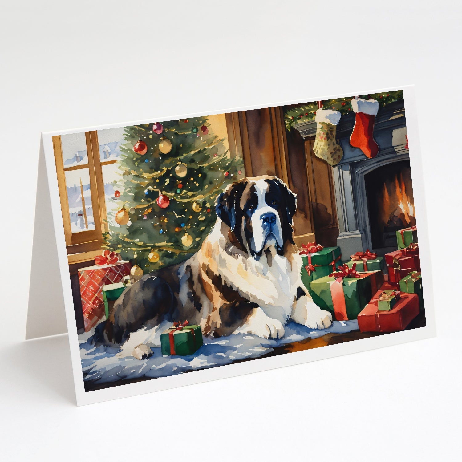 Saint Bernard Cozy Christmas Greeting Cards Pack of 8 Blank Cards with Envelopes Whimsical A7 Size 5x7