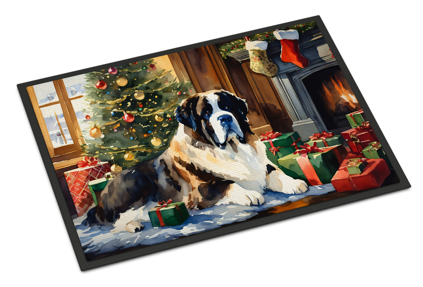 Saint Bernard Cozy Christmas Doormat Indoor Outdoor 24H X 36W Front Door Mat Rugs for Entryway, Non Slip Washable Low Pile,