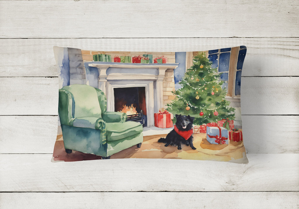 Schipperke Cozy Christmas Decorative Throw Pillow 12x16 Indoor Outdoor Accent Cushion, Fabric Cover with Insert for Sofa, Bed, Porch & Living Room