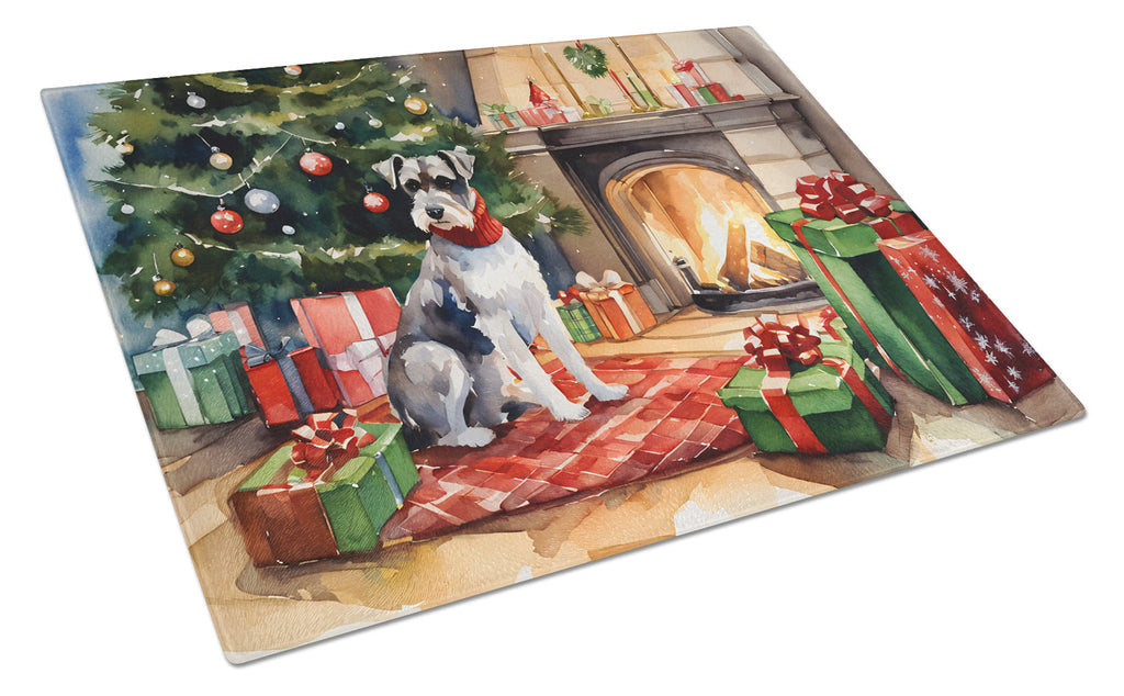 Schnauzer Cozy Christmas Cutting Board Tempered Glass Kitchen Cutting Surface, Heat Resistant Chopping, Non-Slip Feet, Food Prep & Serving