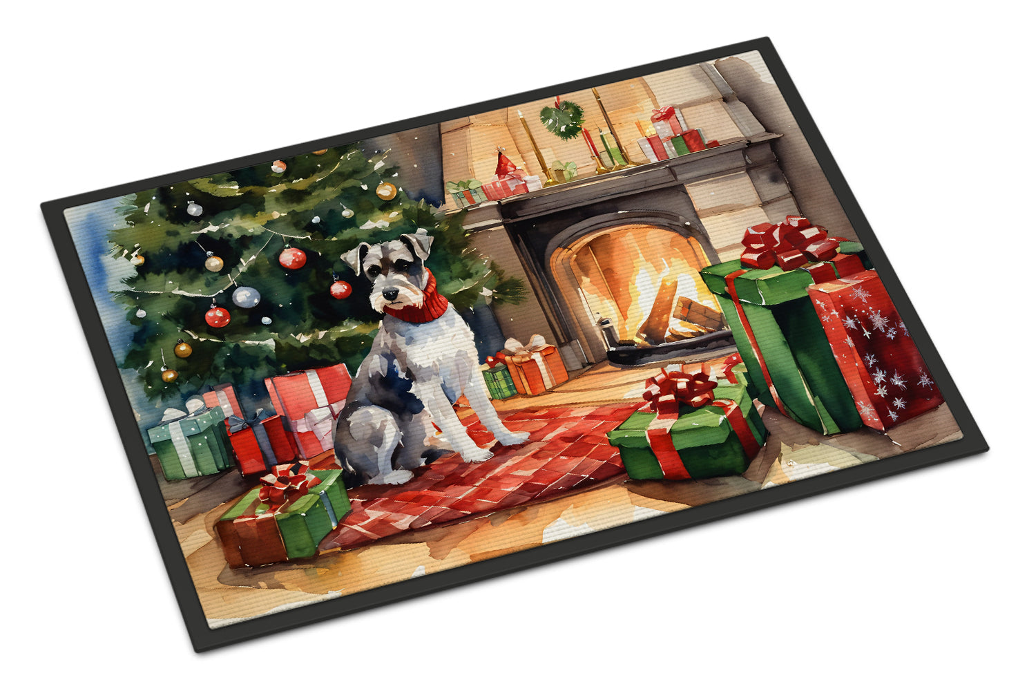 Schnauzer Cozy Christmas Doormat Indoor Outdoor 18H X 27W Front Door Mat Rugs for Entryway, Non Slip Washable