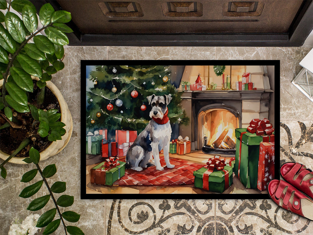 Schnauzer Cozy Christmas Doormat Indoor Outdoor 18H X 27W Front Door Mat Rugs for Entryway, Non Slip Washable