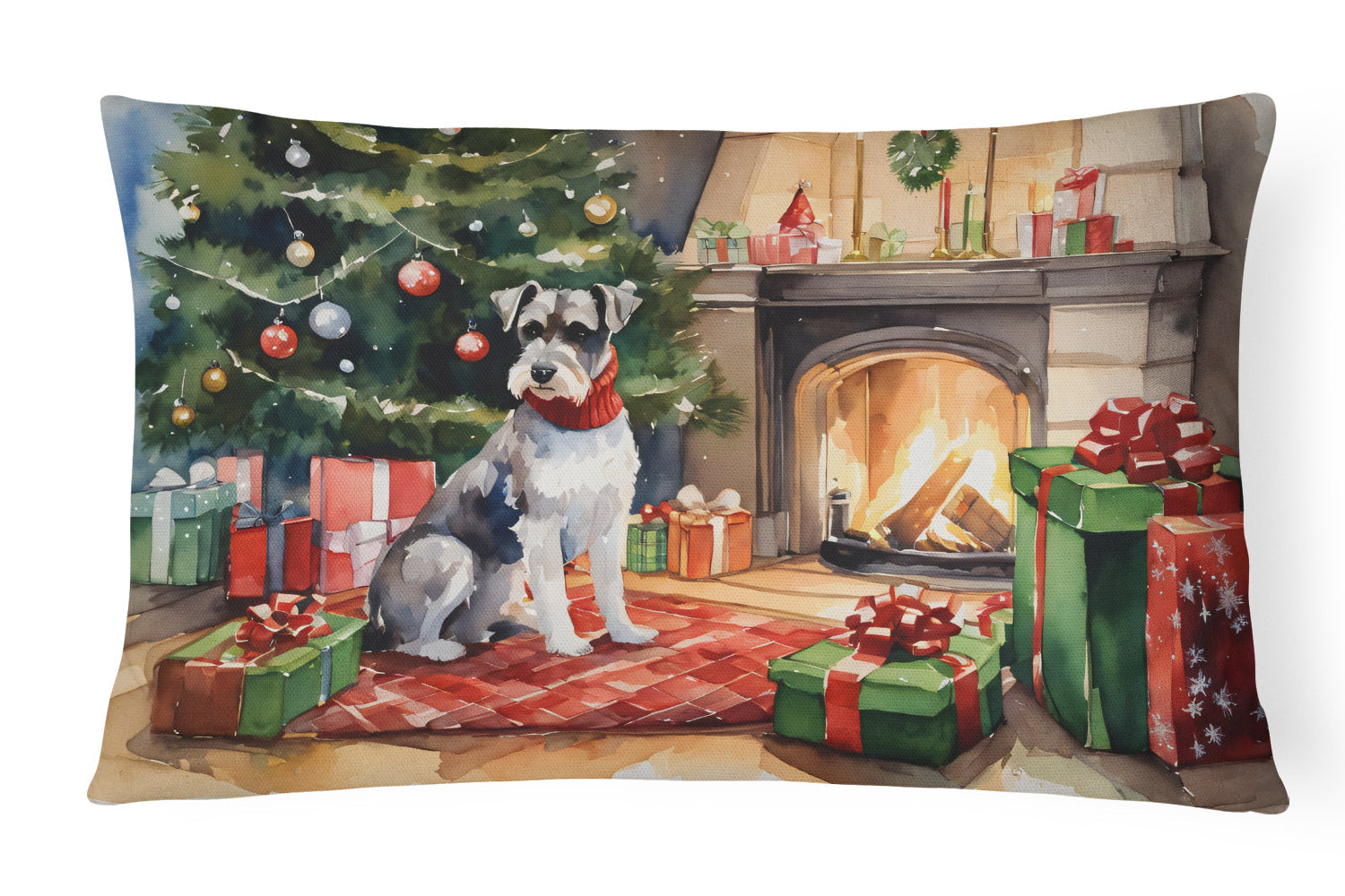Schnauzer Cozy Christmas Decorative Throw Pillow 12x16 Indoor Outdoor Accent Cushion, Fabric Cover with Insert for Sofa, Bed, Porch & Living Room