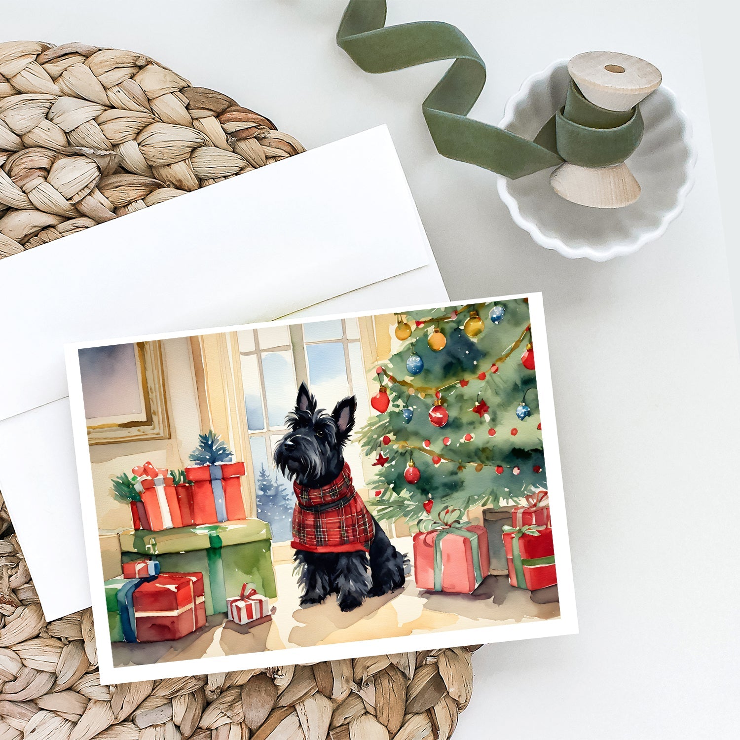 Scottish Terrier Cozy Christmas Greeting Cards Pack of 8 Blank Cards with Envelopes Whimsical A7 Size 5x7