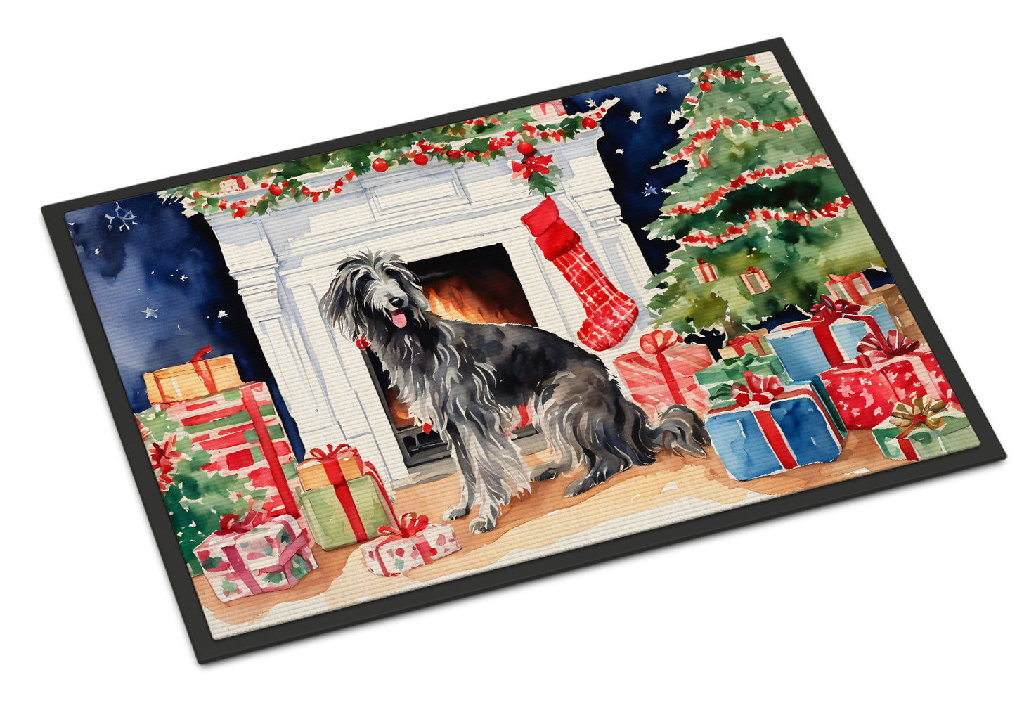 Scottish Deerhound Cozy Christmas Doormat Indoor Outdoor 18H X 27W Front Door Mat Rugs for Entryway, Non Slip Washable