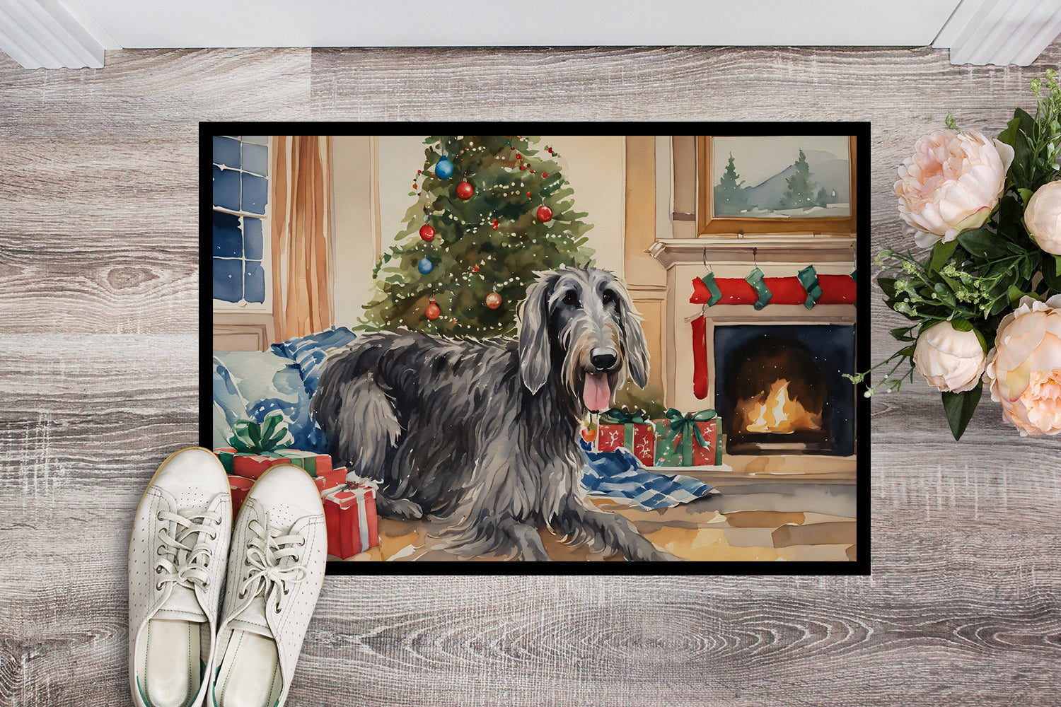 Scottish Deerhound Cozy Christmas Doormat Indoor Outdoor 24H X 36W Front Door Mat Rugs for Entryway, Non Slip Washable Low Pile,