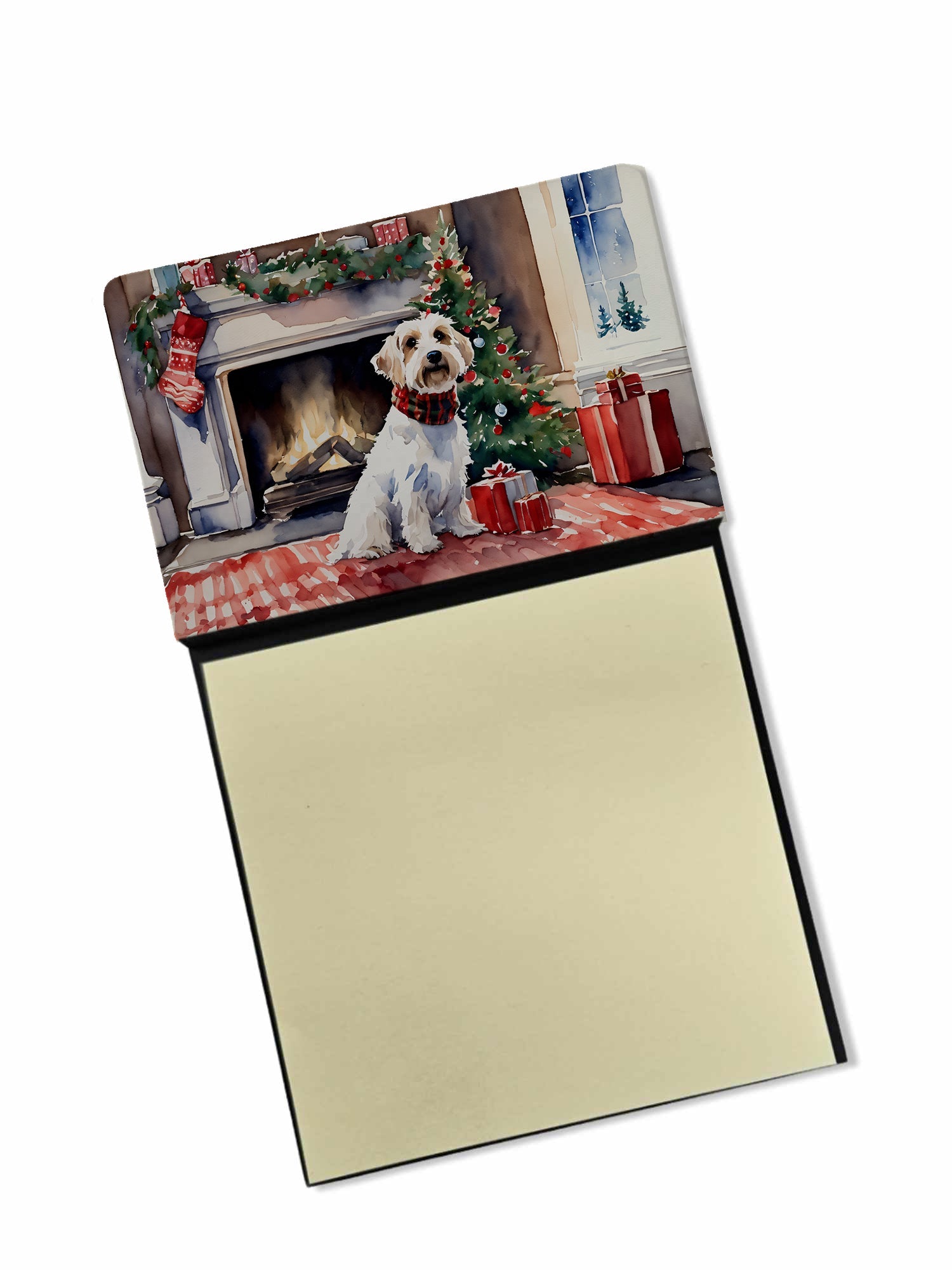 Sealyham Terrier Cozy Christmas Watercolor Sticky Note Holder Refillable Dispenser Desk Accessory 3x3 Pad Gift