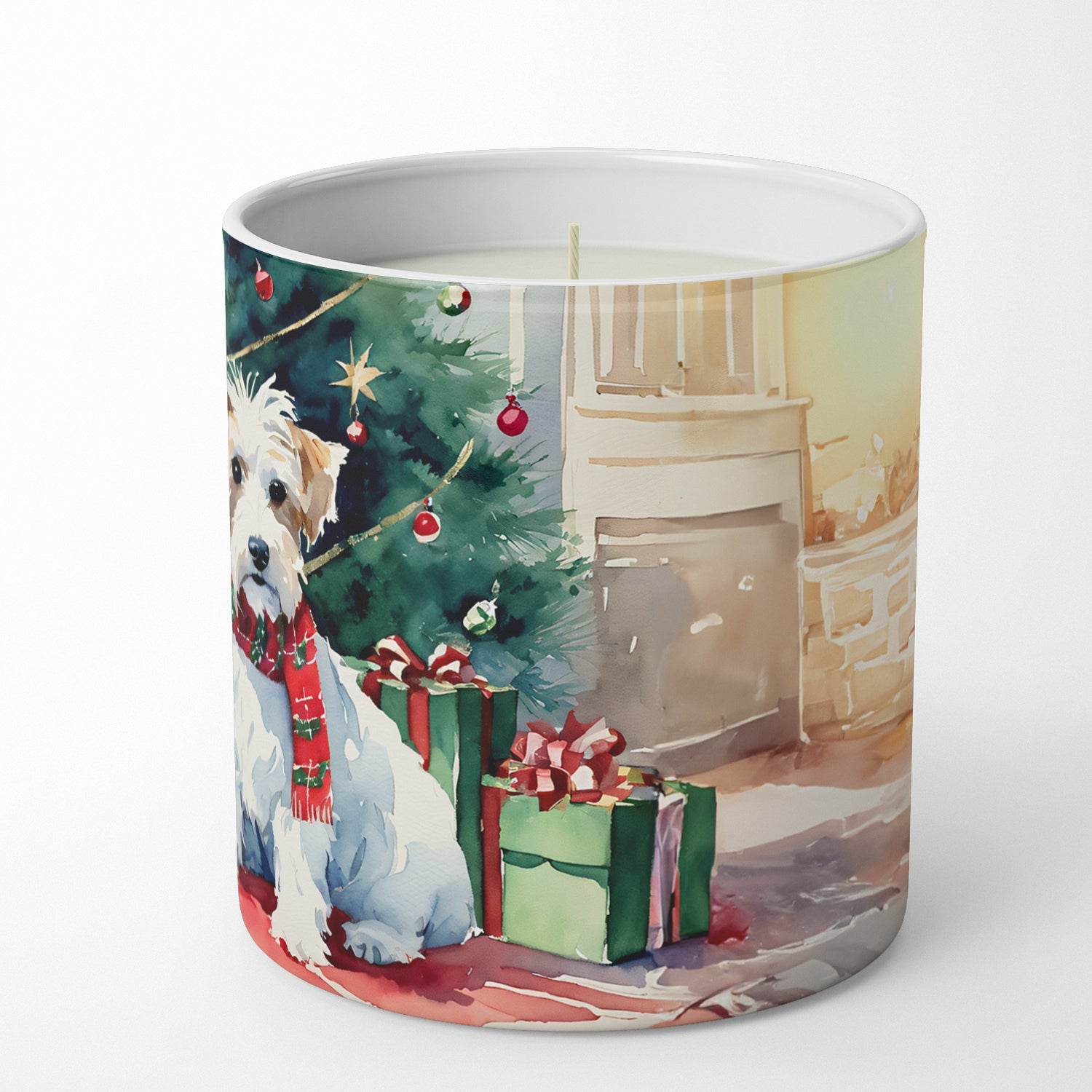 Sealyham Terrier Cozy Christmas Decorative Soy Candle Nature Soy Wax Essential Oil Home Decor Ideal for Bedroom Kitchen Bath Office Gift, 10 oz