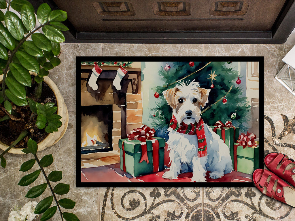 Sealyham Terrier Cozy Christmas Doormat Indoor Outdoor 18H X 27W Front Door Mat Rugs for Entryway, Non Slip Washable