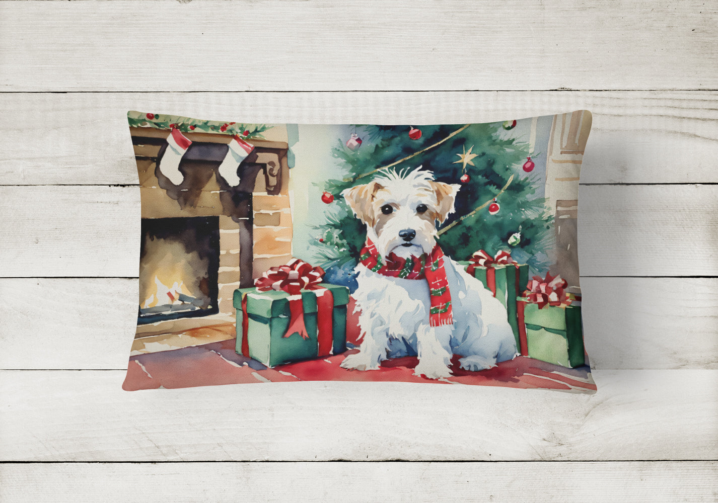 Sealyham Terrier Cozy Christmas Decorative Throw Pillow 12x16 Indoor Outdoor Accent Cushion, Fabric Cover with Insert for Sofa, Bed, Porch & Living Room