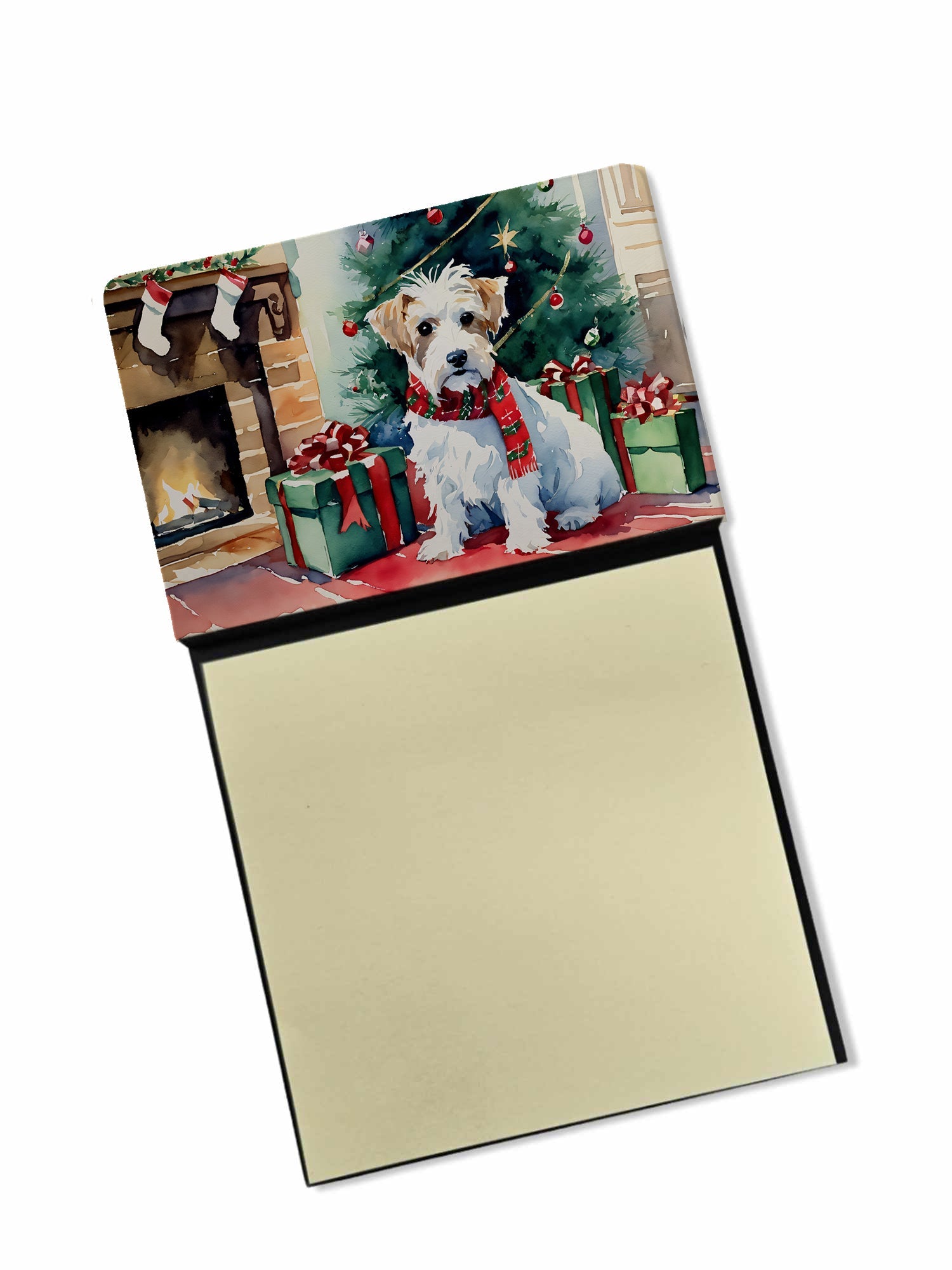 Sealyham Terrier Cozy Christmas Watercolor Sticky Note Holder Refillable Dispenser Desk Accessory 3x3 Pad Gift