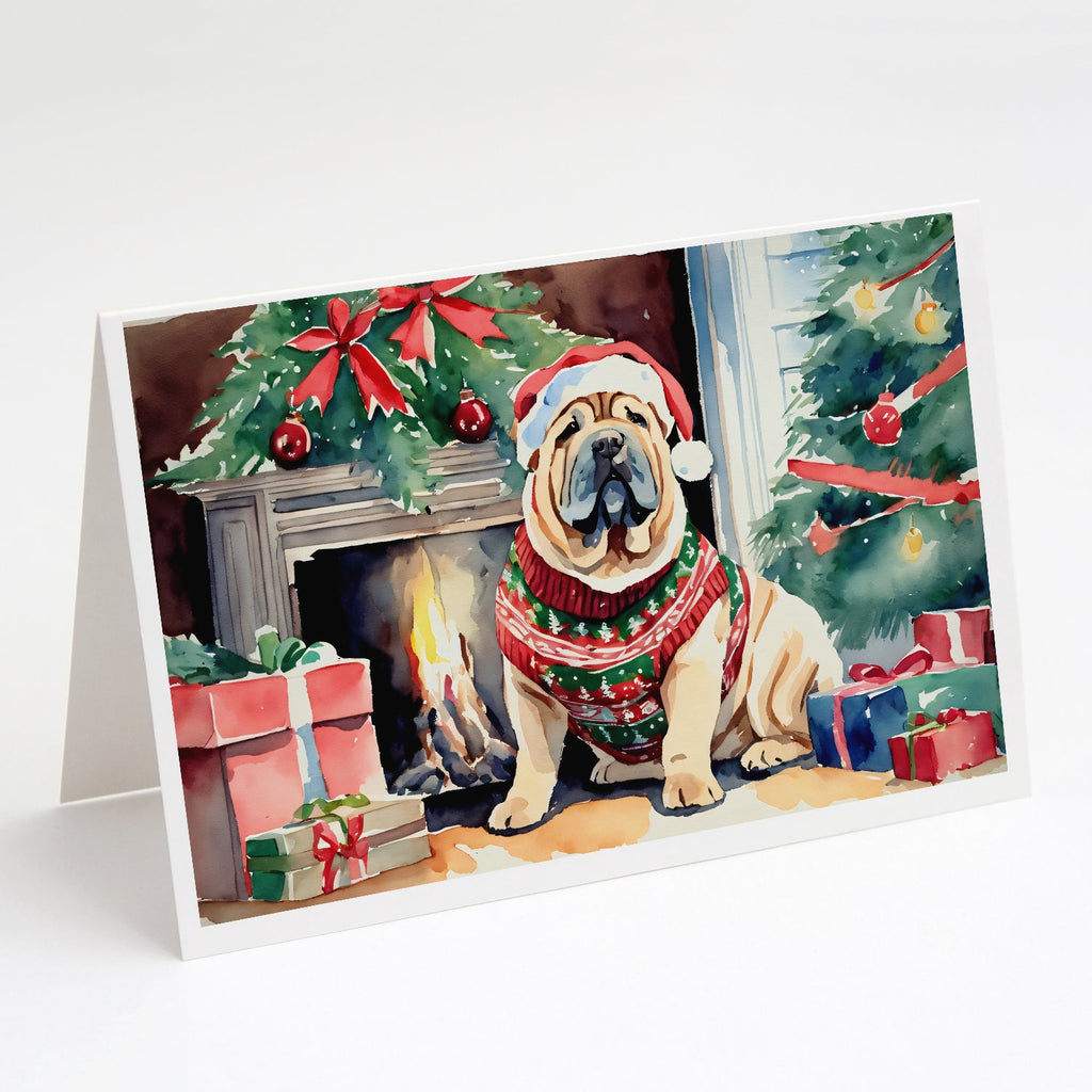 Shar Pei Cozy Christmas Greeting Cards Pack of 8 Blank Cards with Envelopes Whimsical A7 Size 5x7