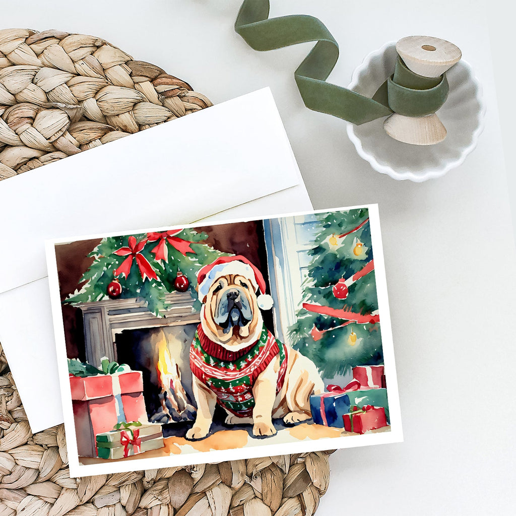 Shar Pei Cozy Christmas Greeting Cards Pack of 8 Blank Cards with Envelopes Whimsical A7 Size 5x7