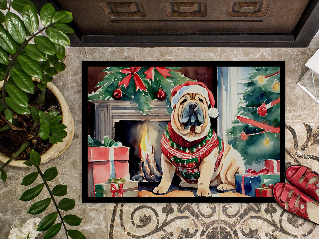 Shar Pei Cozy Christmas Doormat Indoor Outdoor 18H X 27W Front Door Mat Rugs for Entryway, Non Slip Washable