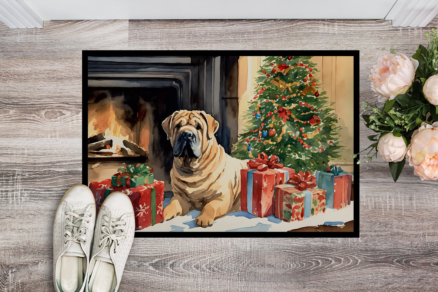 Shar Pei Cozy Christmas Doormat Indoor Outdoor 24H X 36W Front Door Mat Rugs for Entryway, Non Slip Washable Low Pile,