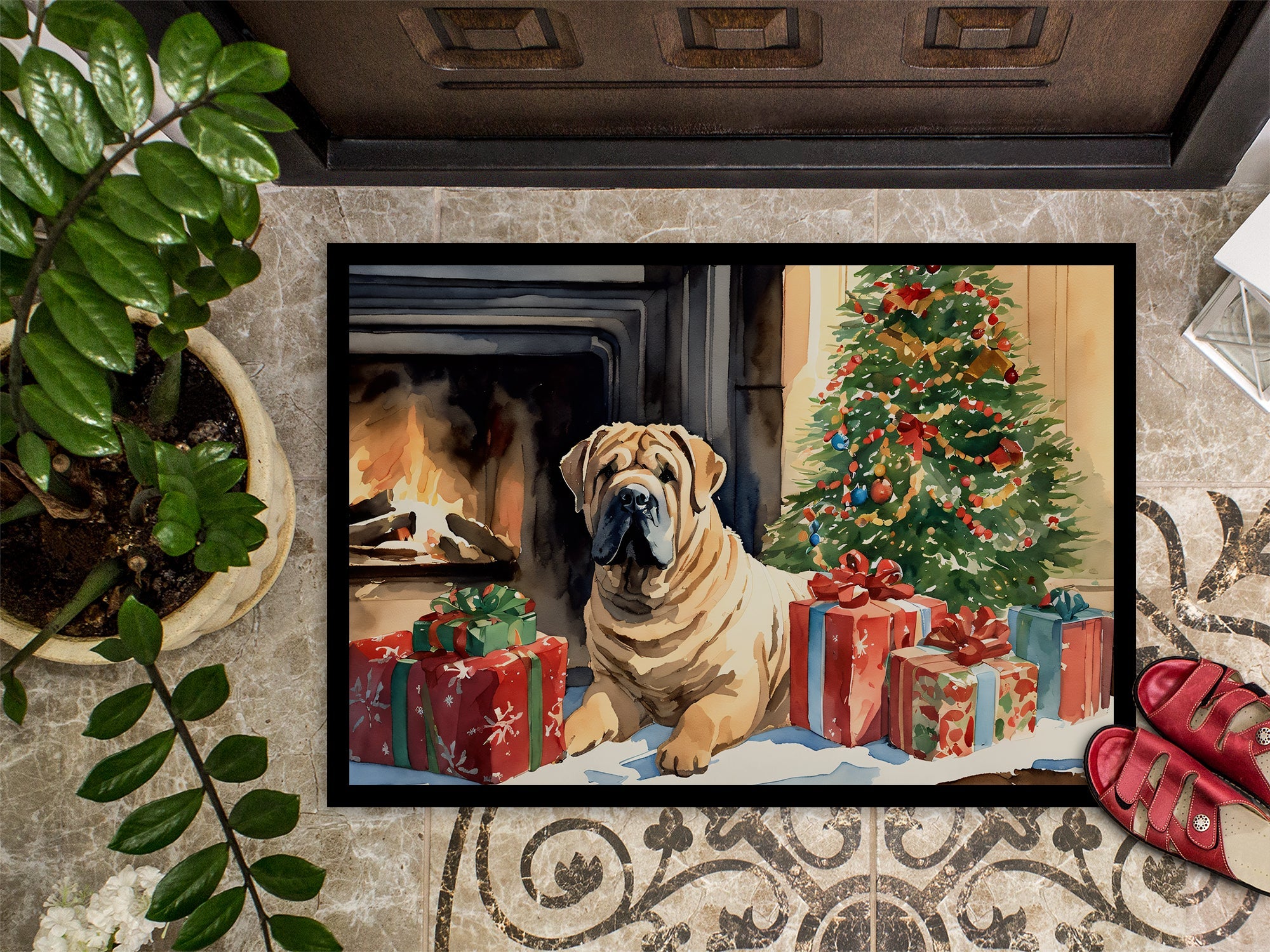 Shar Pei Cozy Christmas Doormat Indoor Outdoor 24H X 36W Front Door Mat Rugs for Entryway, Non Slip Washable Low Pile,