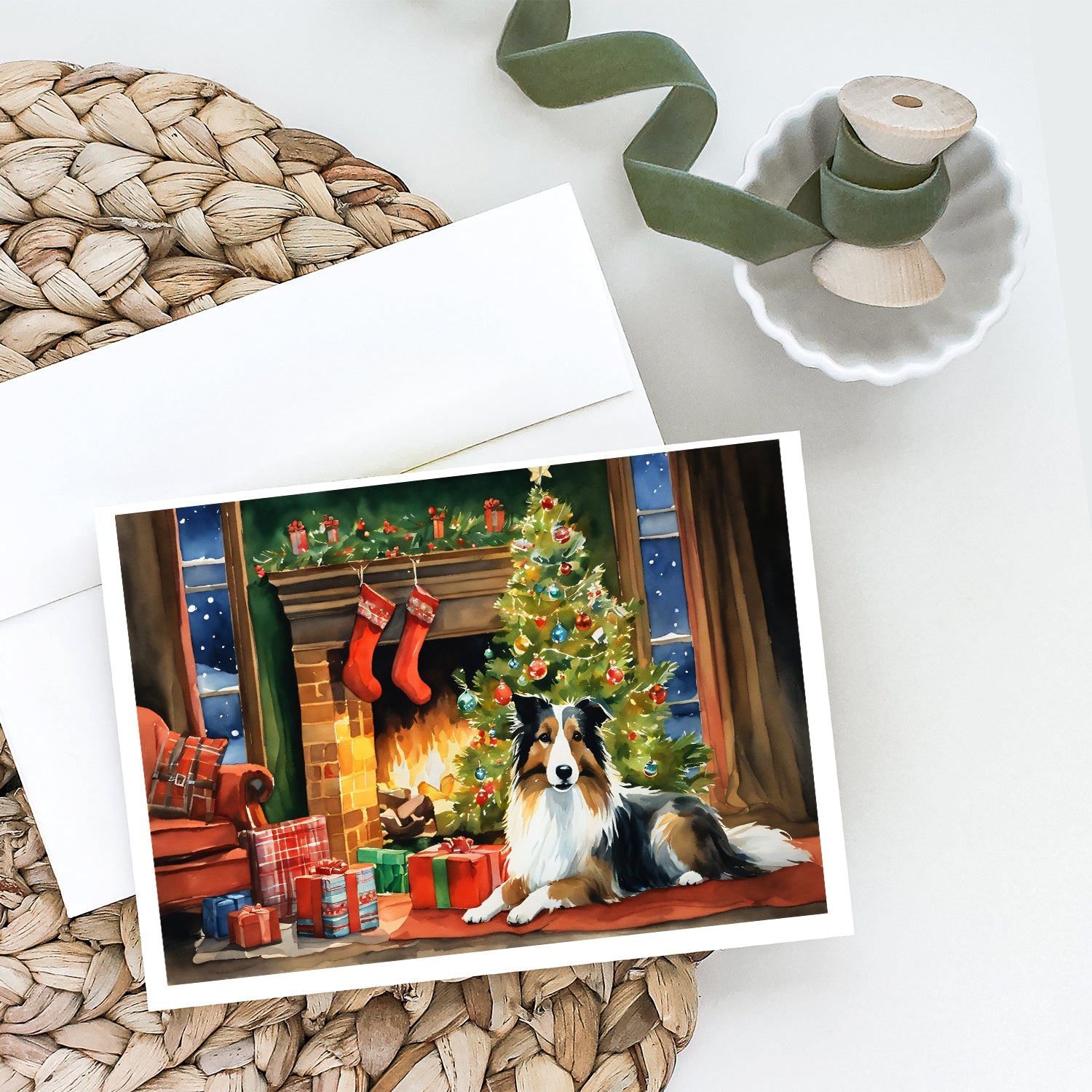 Sheltie Cozy Christmas Greeting Cards Pack of 8 Blank Cards with Envelopes Whimsical A7 Size 5x7