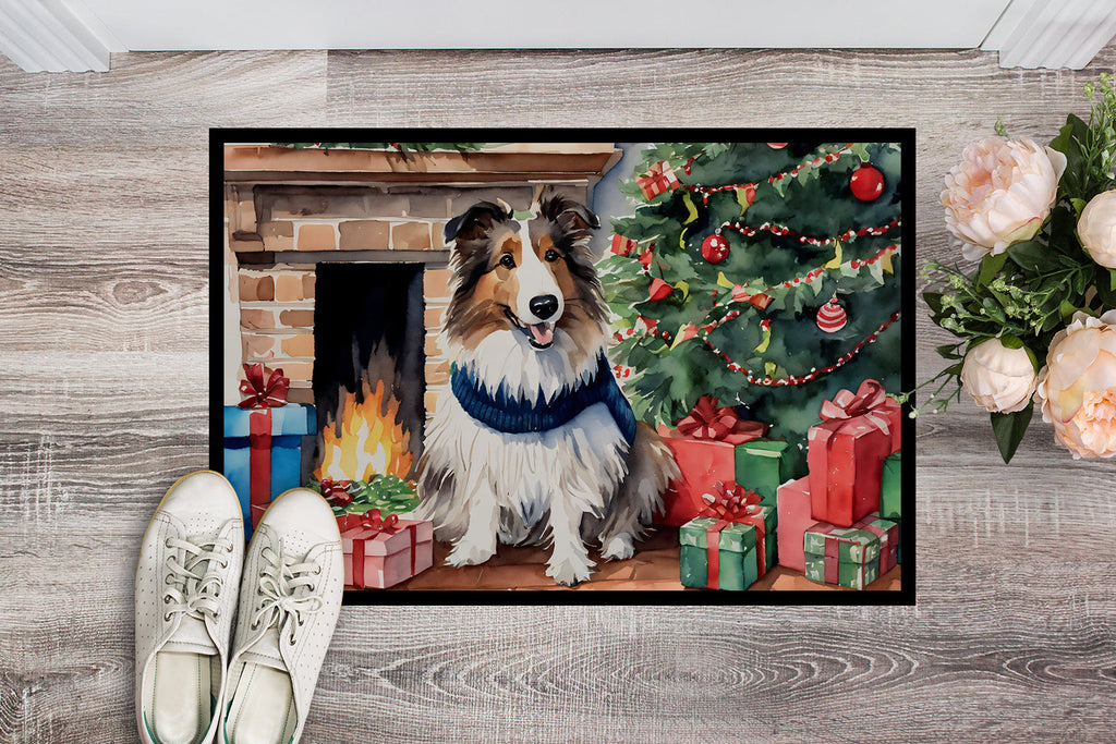 Sheltie Cozy Christmas Doormat Indoor Outdoor 18H X 27W Front Door Mat Rugs for Entryway, Non Slip Washable