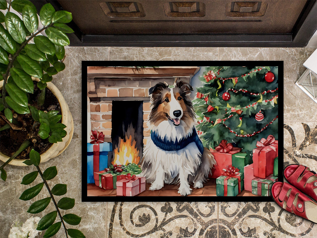 Sheltie Cozy Christmas Doormat Indoor Outdoor 18H X 27W Front Door Mat Rugs for Entryway, Non Slip Washable