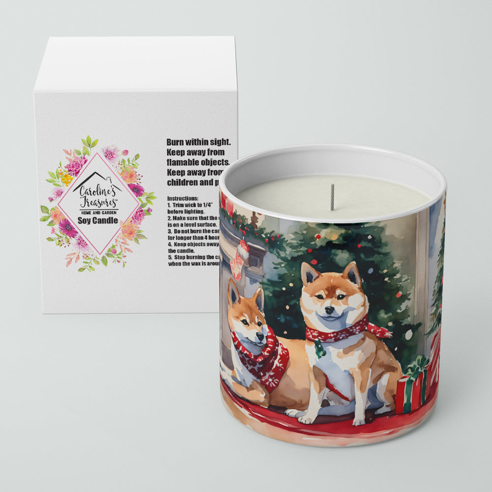 Shiba Inu Cozy Christmas Decorative Soy Candle Nature Soy Wax Essential Oil Home Decor Ideal for Bedroom Kitchen Bath Office Gift, 10 oz