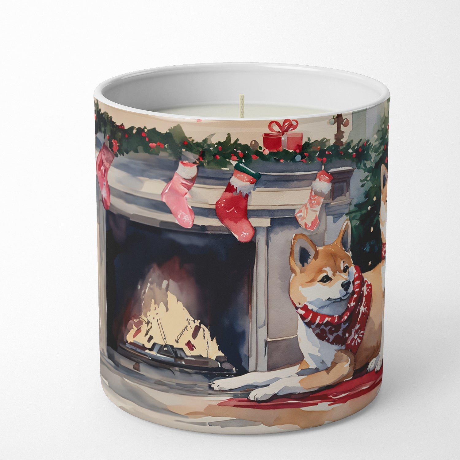 Shiba Inu Cozy Christmas Decorative Soy Candle Nature Soy Wax Essential Oil Home Decor Ideal for Bedroom Kitchen Bath Office Gift, 10 oz