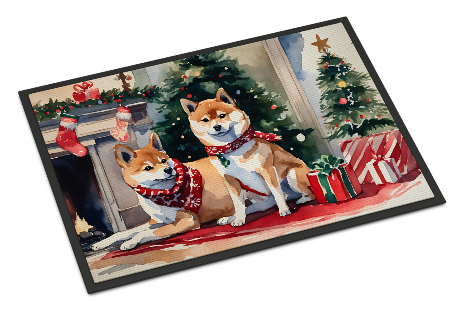 Shiba Inu Cozy Christmas Doormat Indoor Outdoor 24H X 36W Front Door Mat Rugs for Entryway, Non Slip Washable Low Pile,