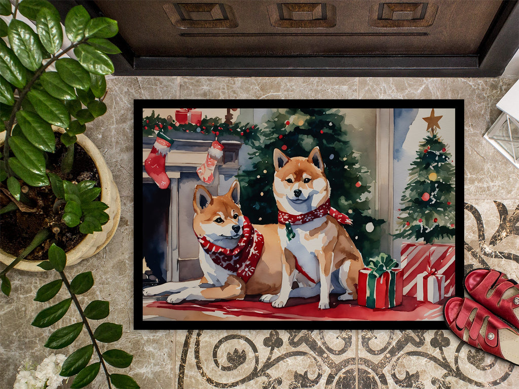 Shiba Inu Cozy Christmas Doormat Indoor Outdoor 24H X 36W Front Door Mat Rugs for Entryway, Non Slip Washable Low Pile,