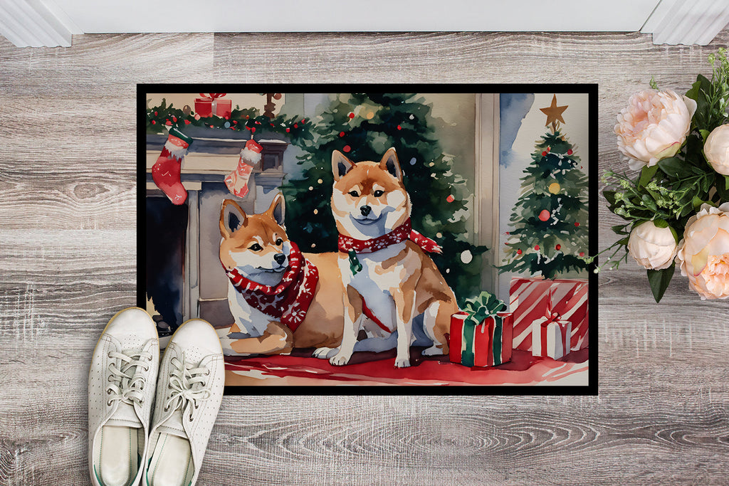 Shiba Inu Cozy Christmas Doormat Indoor Outdoor 18H X 27W Front Door Mat Rugs for Entryway, Non Slip Washable