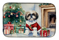 Shih Tzu Cozy Christmas Dish Drying Mat Absorbent Dish Drying Mat Pad for Kitchen Counter Dish Drainer Mat for Countertop, 14 x 21", Multicolor