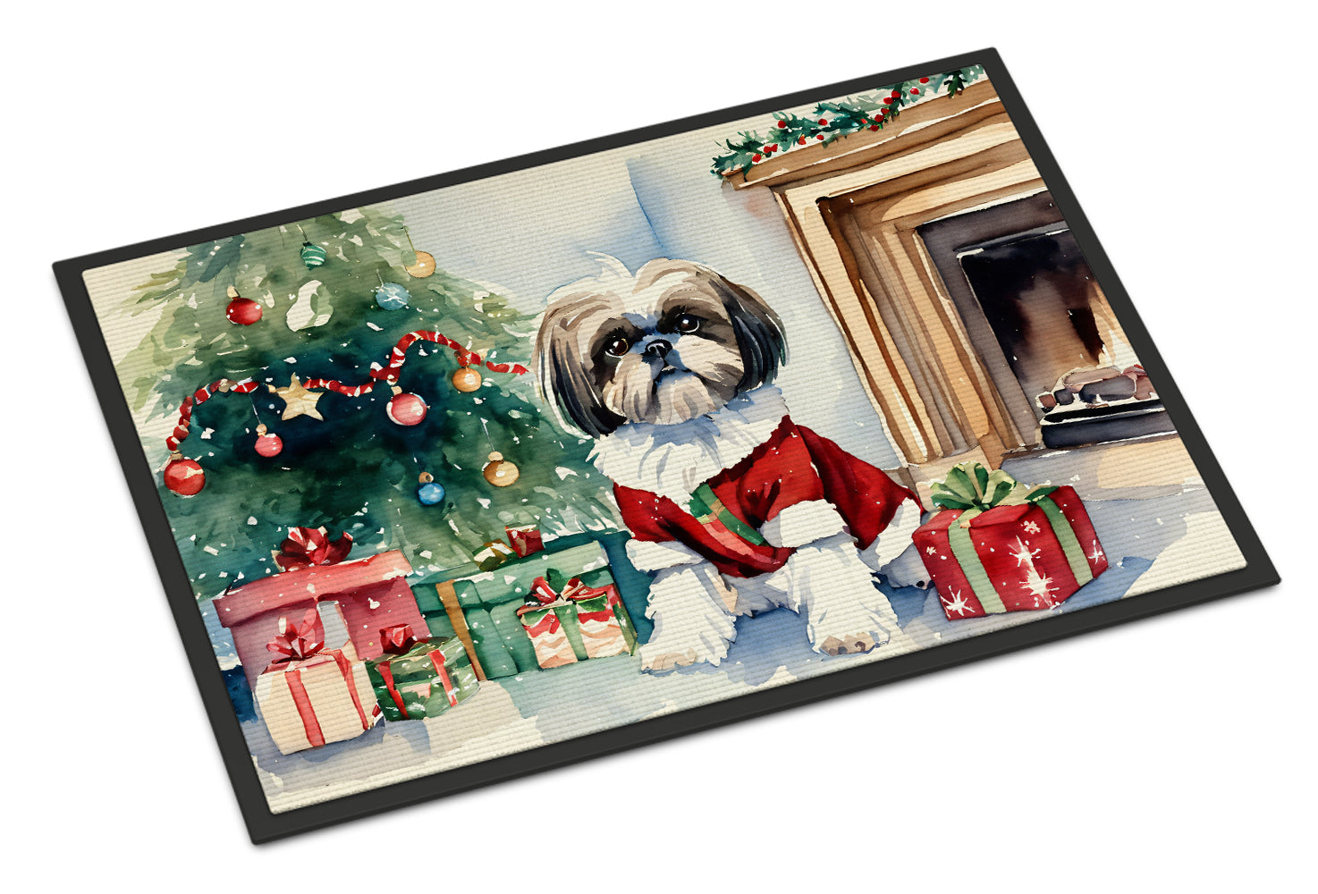 Shih Tzu Cozy Christmas Doormat Indoor Outdoor 24H X 36W Front Door Mat Rugs for Entryway, Non Slip Washable Low Pile,