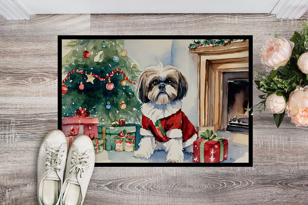 Shih Tzu Cozy Christmas Doormat Indoor Outdoor 24H X 36W Front Door Mat Rugs for Entryway, Non Slip Washable Low Pile,