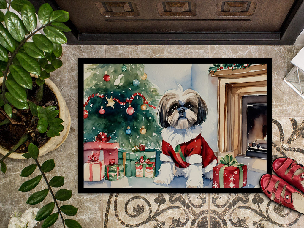 Shih Tzu Cozy Christmas Doormat Indoor Outdoor 24H X 36W Front Door Mat Rugs for Entryway, Non Slip Washable Low Pile,