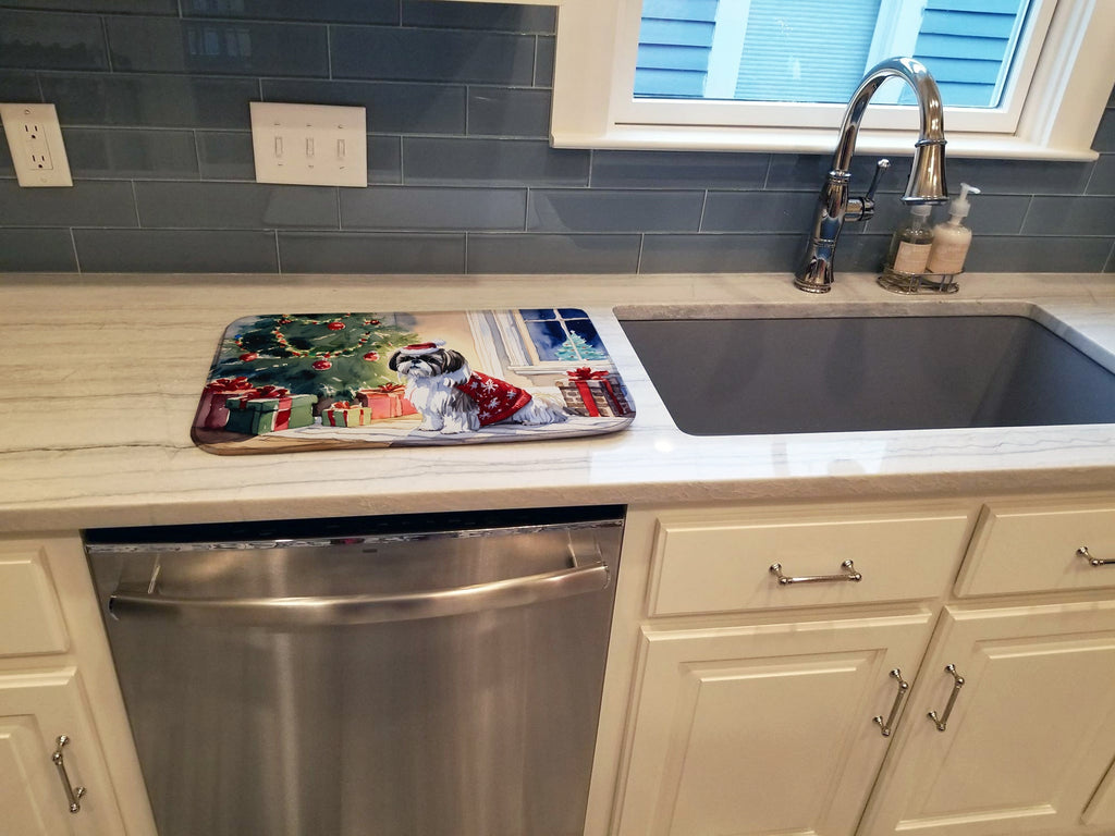 Shih Tzu Cozy Christmas Dish Drying Mat Absorbent Dish Drying Mat Pad for Kitchen Counter Dish Drainer Mat for Countertop, 14 x 21", Multicolor