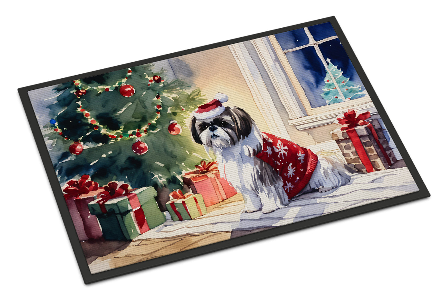 Shih Tzu Cozy Christmas Doormat Indoor Outdoor 18H X 27W Front Door Mat Rugs for Entryway, Non Slip Washable