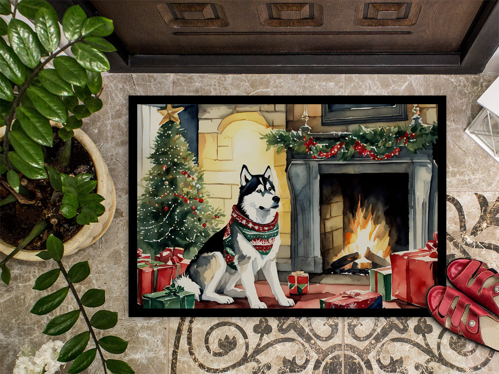 Siberian Husky Cozy Christmas Doormat Indoor Outdoor 24H X 36W Front Door Mat Rugs for Entryway, Non Slip Washable Low Pile,