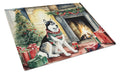 Siberian Husky Cozy Christmas Cutting Board Tempered Glass Kitchen Cutting Surface, Heat Resistant Chopping, Non-Slip Feet, Food Prep & Serving