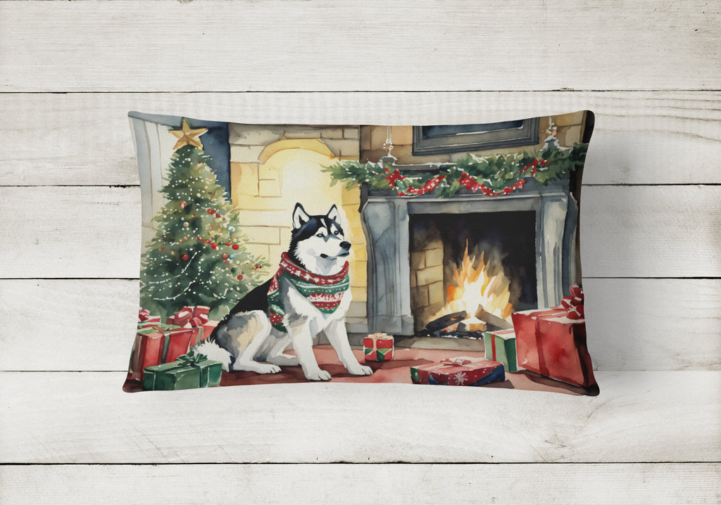 Siberian Husky Cozy Christmas Decorative Throw Pillow 12x16 Indoor Outdoor Accent Cushion, Fabric Cover with Insert for Sofa, Bed, Porch & Living Room