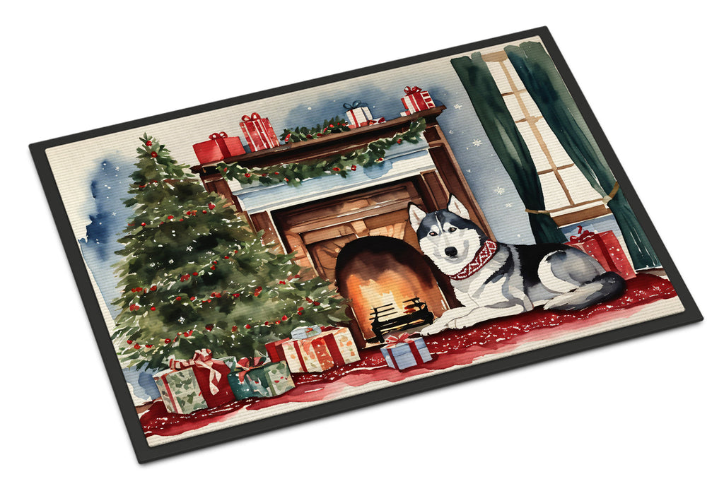 Siberian Husky Cozy Christmas Doormat Indoor Outdoor 18H X 27W Front Door Mat Rugs for Entryway, Non Slip Washable