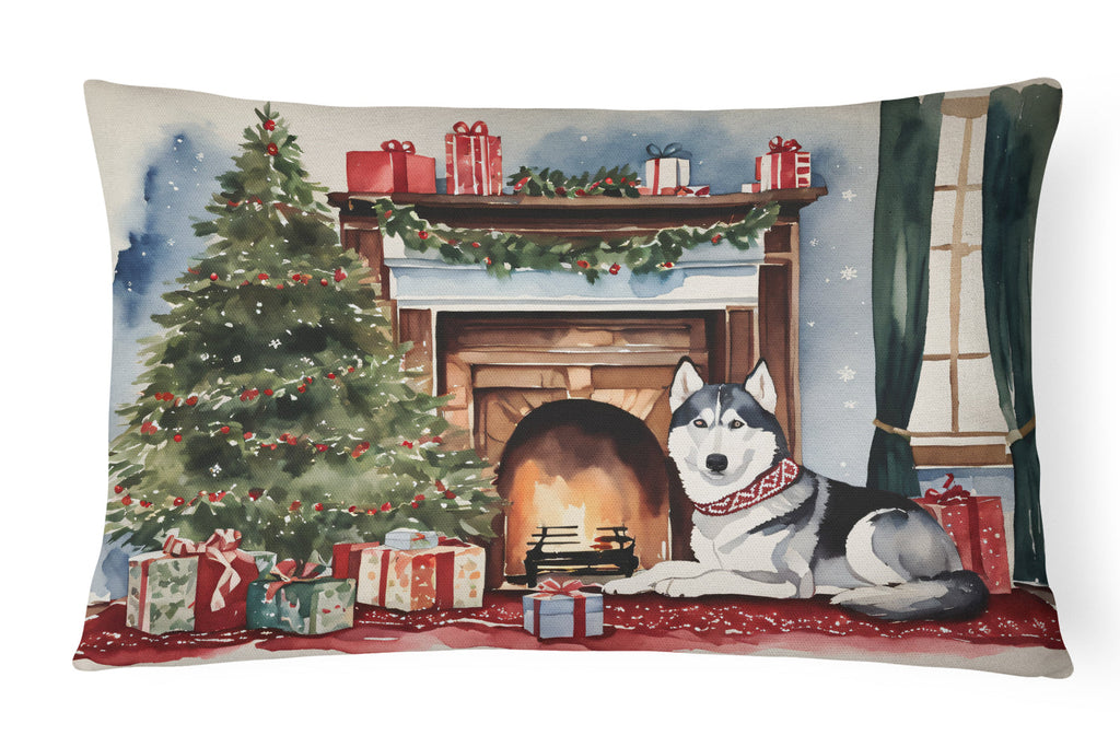 Siberian Husky Cozy Christmas Decorative Throw Pillow 12x16 Indoor Outdoor Accent Cushion, Fabric Cover with Insert for Sofa, Bed, Porch & Living Room