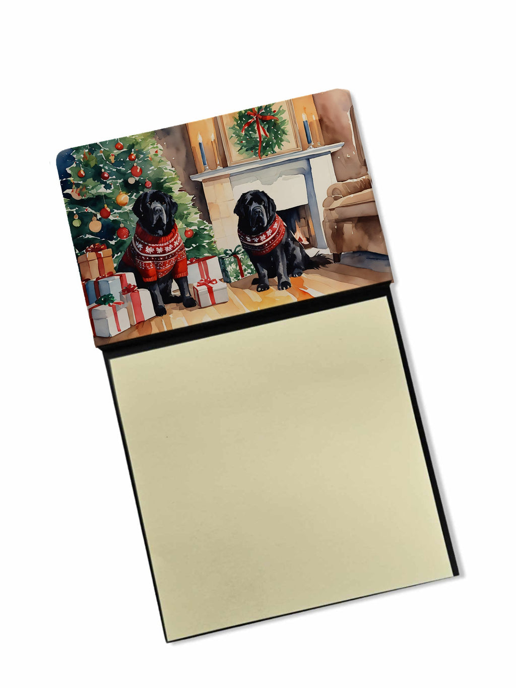 Tibetan Mastiff Cozy Christmas Watercolor Sticky Note Holder Refillable Dispenser Desk Accessory 3x3 Pad Gift