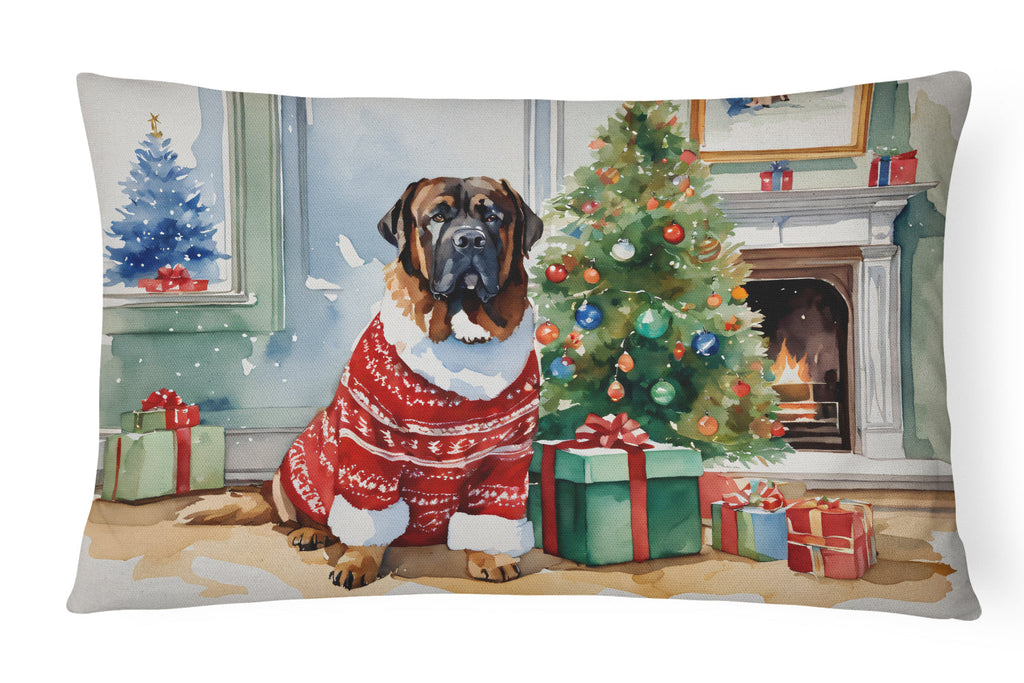 Tibetan Mastiff Cozy Christmas Decorative Throw Pillow 12x16 Indoor Outdoor Accent Cushion, Fabric Cover with Insert for Sofa, Bed, Porch & Living Room