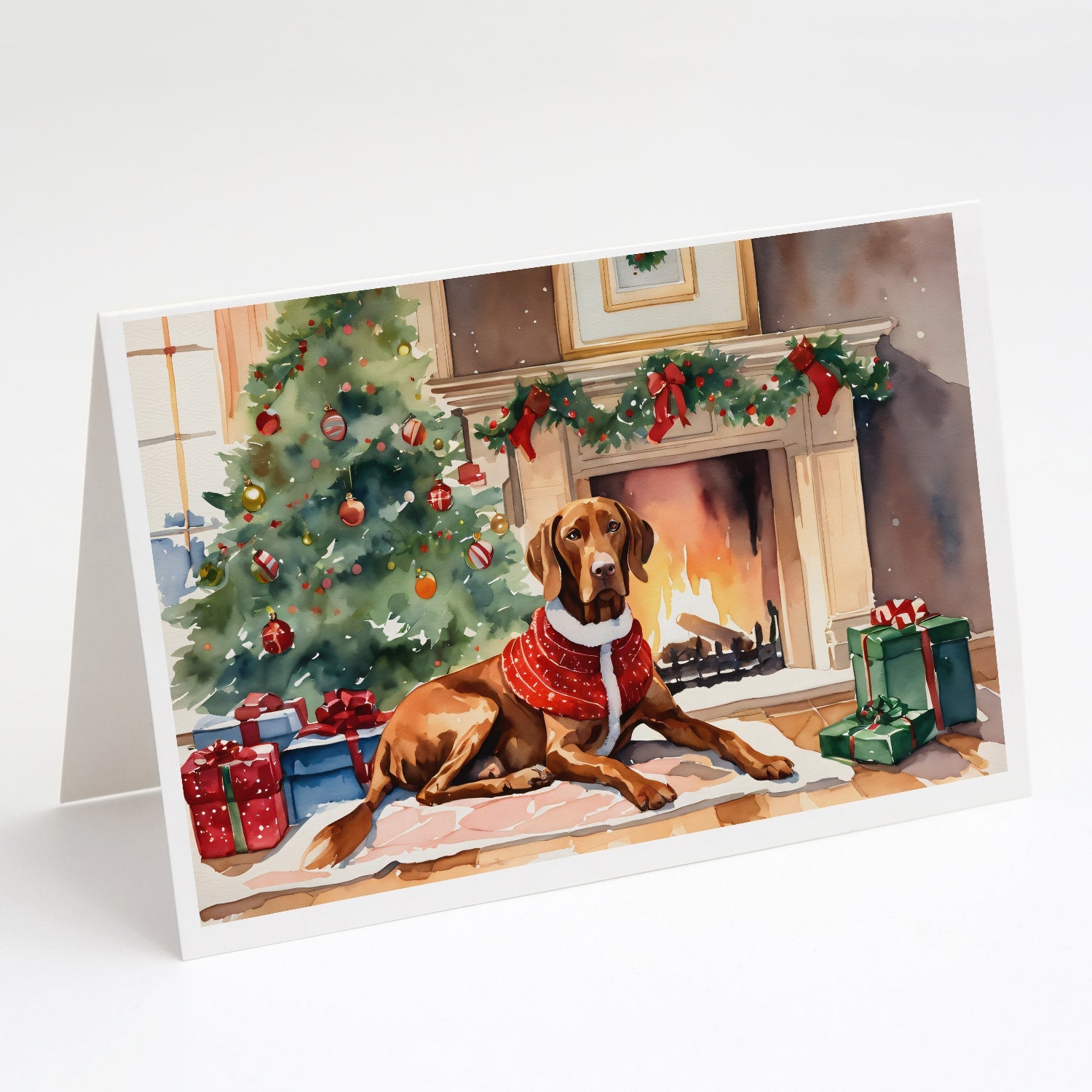Vizsla Cozy Christmas Greeting Cards Pack of 8 Blank Cards with Envelopes Whimsical A7 Size 5x7