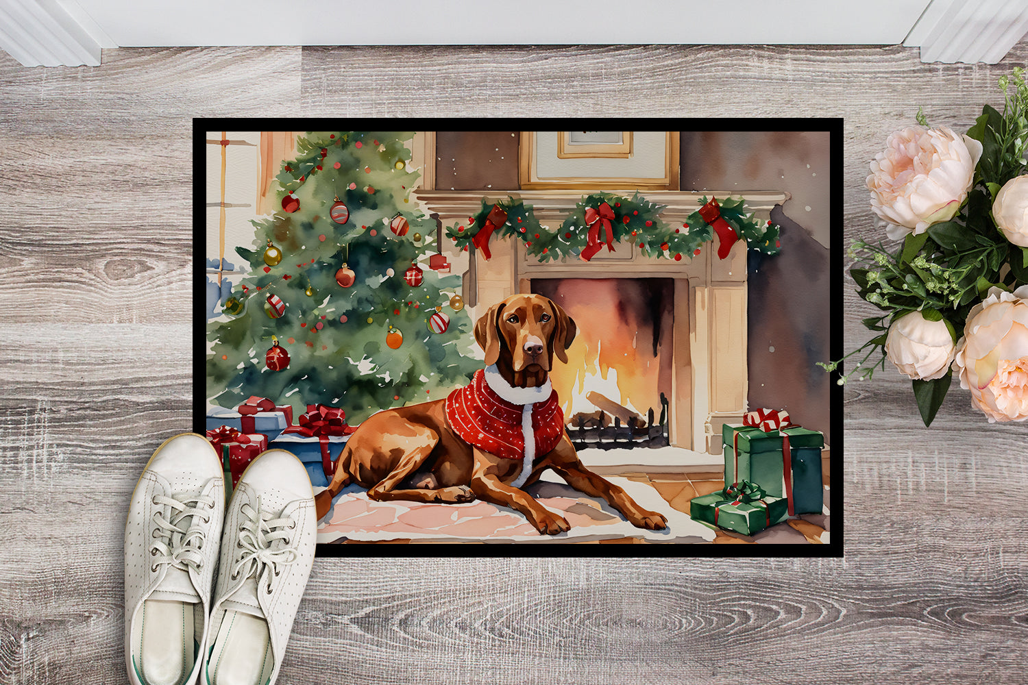 Vizsla Cozy Christmas Doormat Indoor Outdoor 24H X 36W Front Door Mat Rugs for Entryway, Non Slip Washable Low Pile,