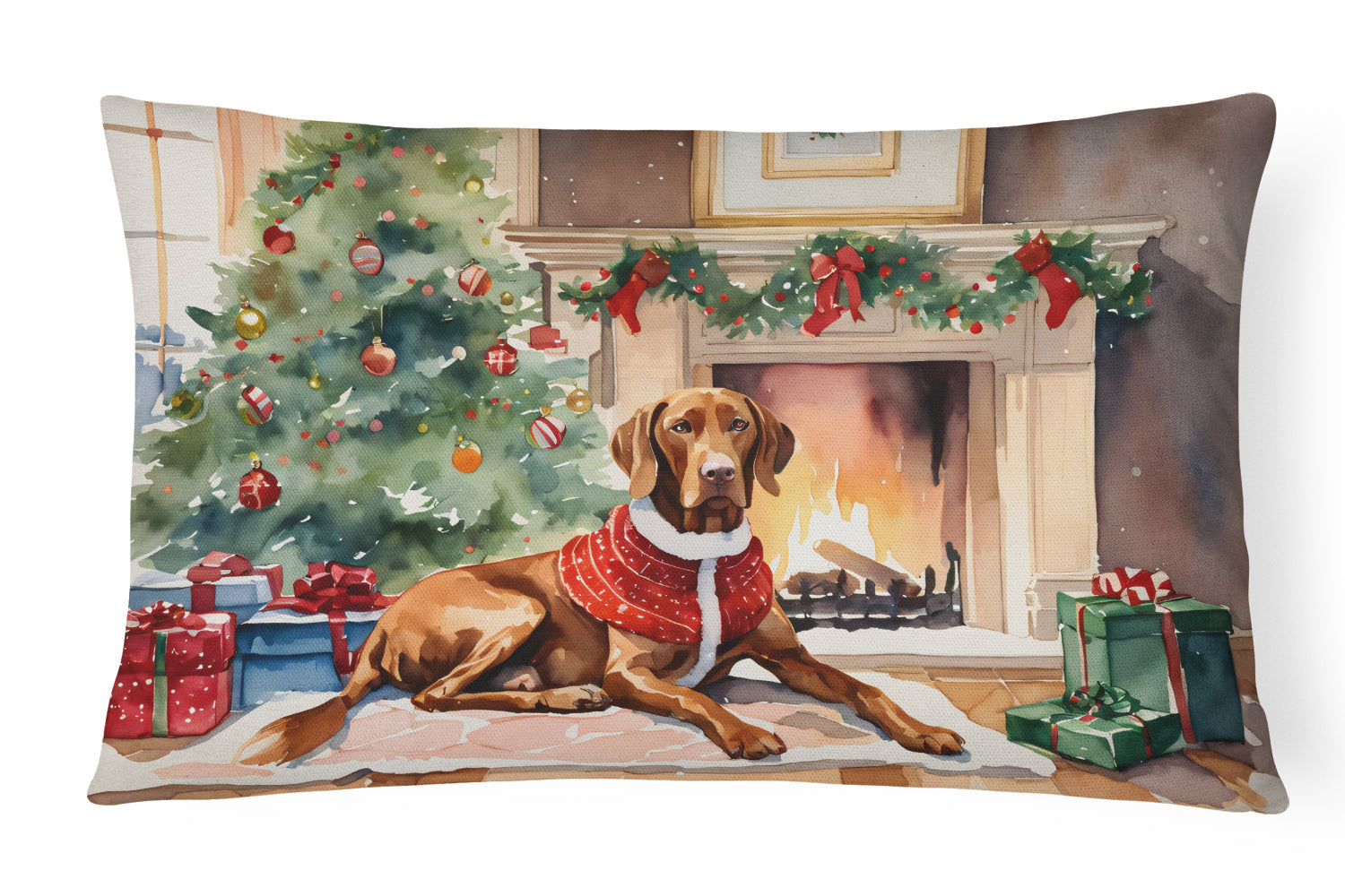 Vizsla Cozy Christmas Decorative Throw Pillow 12x16 Indoor Outdoor Accent Cushion, Fabric Cover with Insert for Sofa, Bed, Porch & Living Room