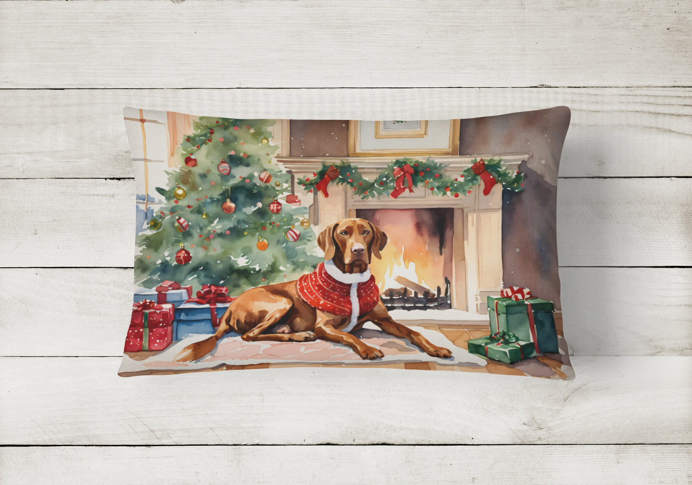 Vizsla Cozy Christmas Decorative Throw Pillow 12x16 Indoor Outdoor Accent Cushion, Fabric Cover with Insert for Sofa, Bed, Porch & Living Room