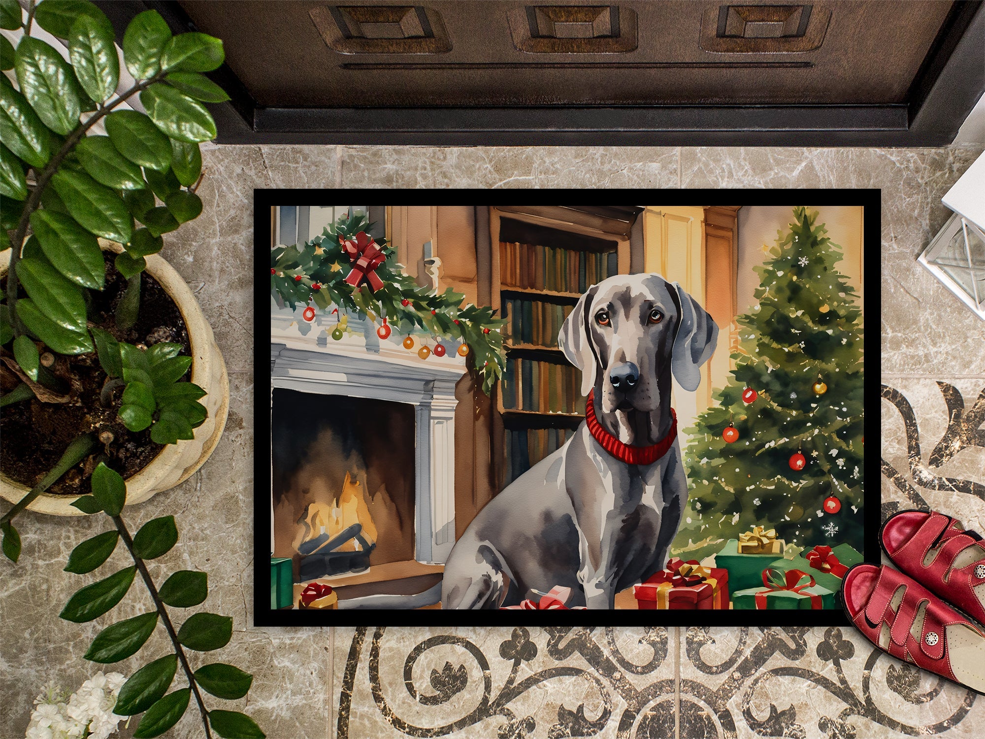 Weimaraner Cozy Christmas Doormat Indoor Outdoor 24H X 36W Front Door Mat Rugs for Entryway, Non Slip Washable Low Pile,