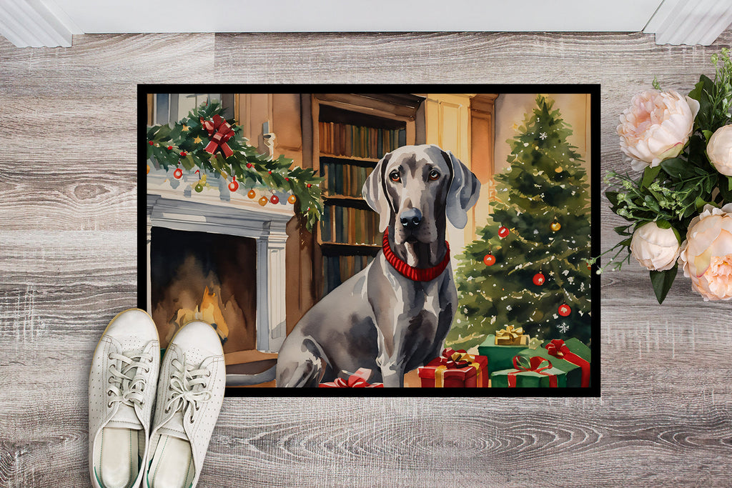 Weimaraner Cozy Christmas Doormat Indoor Outdoor 18H X 27W Front Door Mat Rugs for Entryway, Non Slip Washable