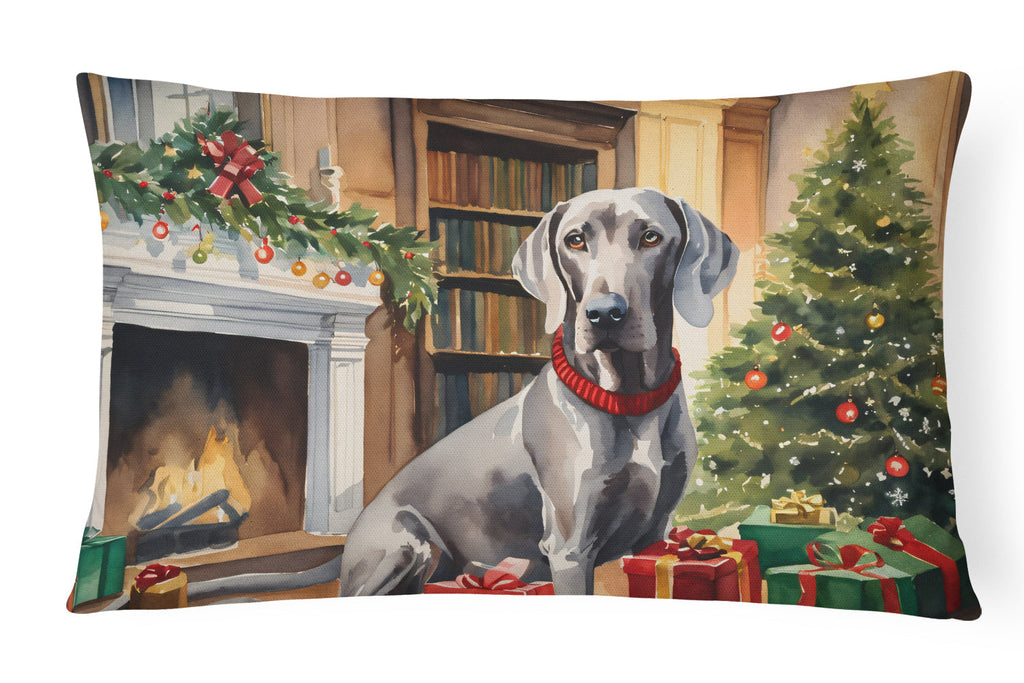 Weimaraner Cozy Christmas Decorative Throw Pillow 12x16 Indoor Outdoor Accent Cushion, Fabric Cover with Insert for Sofa, Bed, Porch & Living Room