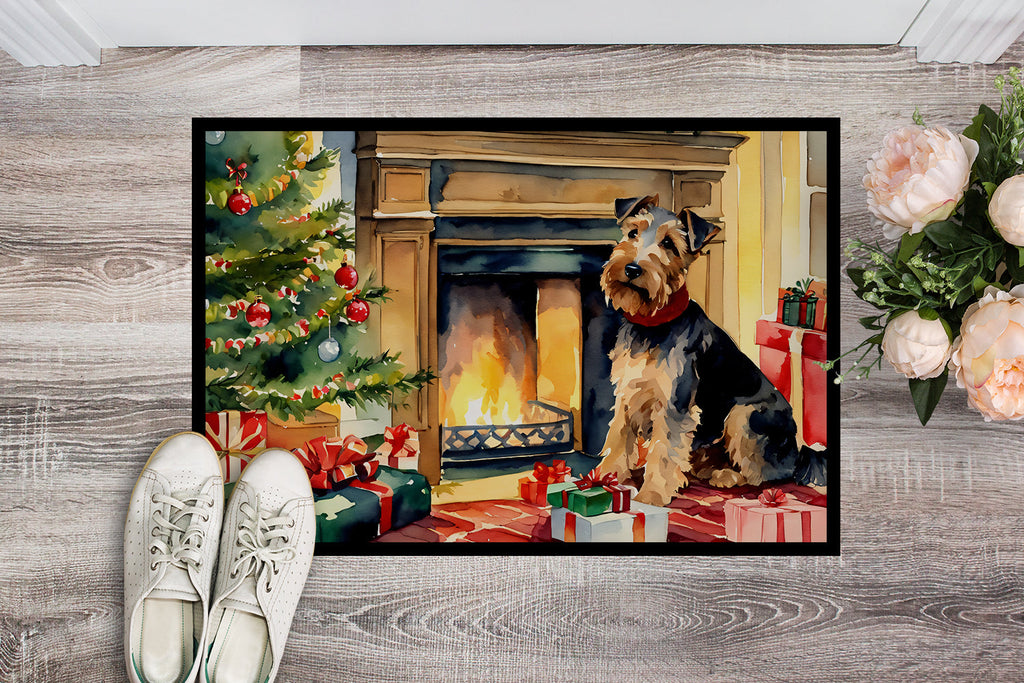Welsh Terrier Cozy Christmas Doormat Indoor Outdoor 18H X 27W Front Door Mat Rugs for Entryway, Non Slip Washable