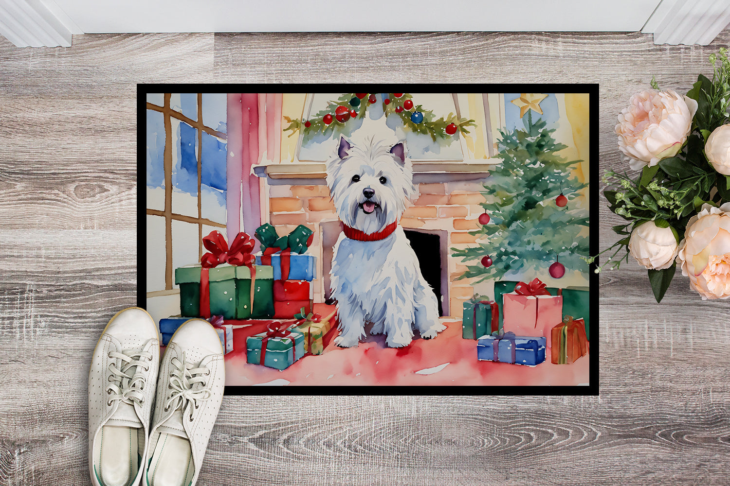 Westie Cozy Christmas Doormat Indoor Outdoor 24H X 36W Front Door Mat Rugs for Entryway, Non Slip Washable Low Pile,